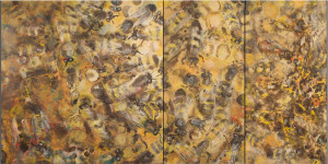 Hive, Triptych, Encaustic with oil pigment on birch panels, 24"x48"
