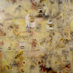 The Honey Season, Encaustic with oil pigment on birch panel, 24"x24"